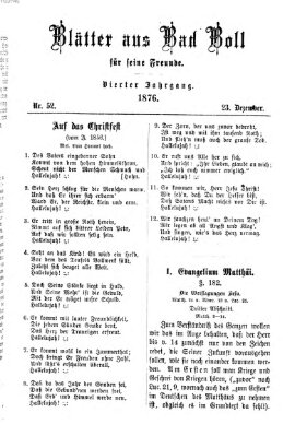 Blätter aus Bad Boll für seine Freunde Samstag 23. Dezember 1876