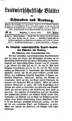 Landwirtschaftliche Blätter für Schwaben und Neuburg Donnerstag 3. Februar 1876