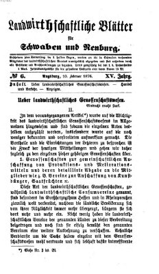 Landwirtschaftliche Blätter für Schwaben und Neuburg Donnerstag 10. Februar 1876