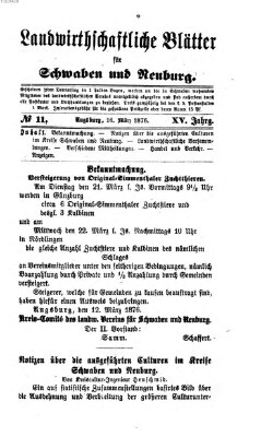 Landwirtschaftliche Blätter für Schwaben und Neuburg Donnerstag 16. März 1876