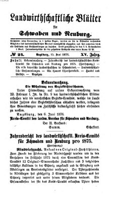 Landwirtschaftliche Blätter für Schwaben und Neuburg Donnerstag 15. Juni 1876