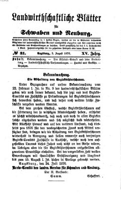 Landwirtschaftliche Blätter für Schwaben und Neuburg Donnerstag 3. August 1876