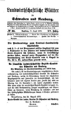 Landwirtschaftliche Blätter für Schwaben und Neuburg Donnerstag 31. August 1876