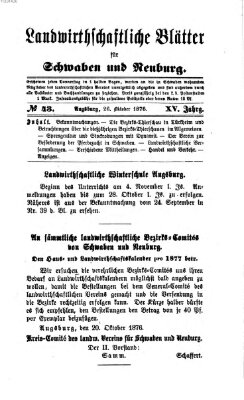 Landwirtschaftliche Blätter für Schwaben und Neuburg Donnerstag 26. Oktober 1876