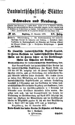 Landwirtschaftliche Blätter für Schwaben und Neuburg Donnerstag 23. November 1876