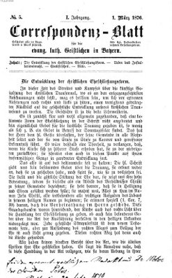 Korrespondenzblatt für die evangelisch-lutherischen Geistlichen in Bayern Mittwoch 1. März 1876