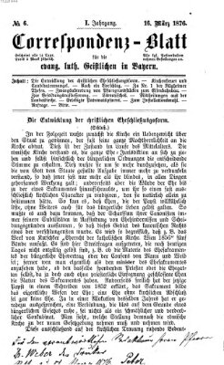 Korrespondenzblatt für die evangelisch-lutherischen Geistlichen in Bayern Donnerstag 16. März 1876