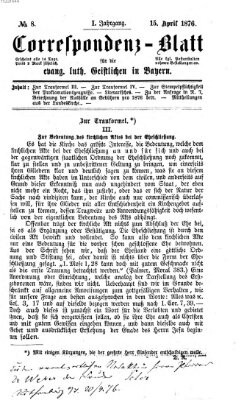 Korrespondenzblatt für die evangelisch-lutherischen Geistlichen in Bayern Samstag 15. April 1876