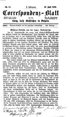 Korrespondenzblatt für die evangelisch-lutherischen Geistlichen in Bayern Sonntag 16. Juli 1876