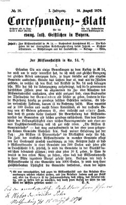 Korrespondenzblatt für die evangelisch-lutherischen Geistlichen in Bayern Mittwoch 16. August 1876