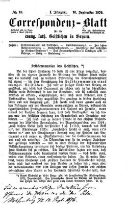 Korrespondenzblatt für die evangelisch-lutherischen Geistlichen in Bayern Samstag 16. September 1876