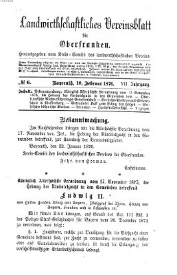 Landwirthschaftliches Vereinsblatt für Oberfranken Donnerstag 10. Februar 1876