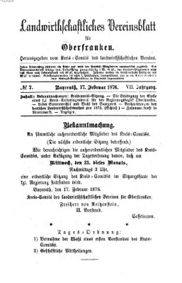 Landwirthschaftliches Vereinsblatt für Oberfranken Donnerstag 17. Februar 1876