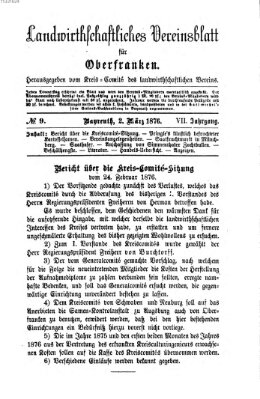 Landwirthschaftliches Vereinsblatt für Oberfranken Donnerstag 2. März 1876