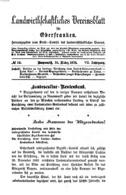 Landwirthschaftliches Vereinsblatt für Oberfranken Donnerstag 16. März 1876