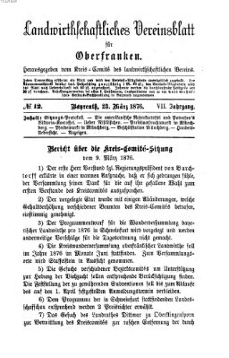 Landwirthschaftliches Vereinsblatt für Oberfranken Donnerstag 23. März 1876