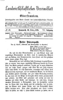 Landwirthschaftliches Vereinsblatt für Oberfranken Donnerstag 30. März 1876