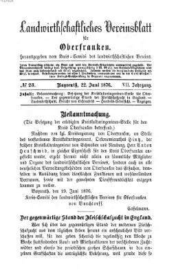 Landwirthschaftliches Vereinsblatt für Oberfranken Donnerstag 22. Juni 1876