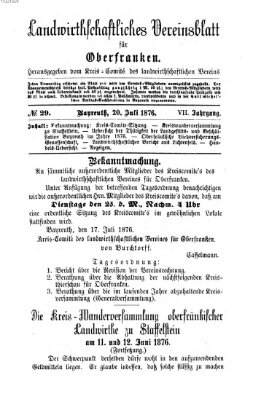 Landwirthschaftliches Vereinsblatt für Oberfranken Donnerstag 20. Juli 1876