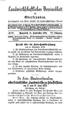 Landwirthschaftliches Vereinsblatt für Oberfranken Donnerstag 14. September 1876