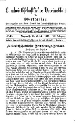 Landwirthschaftliches Vereinsblatt für Oberfranken Donnerstag 26. Oktober 1876