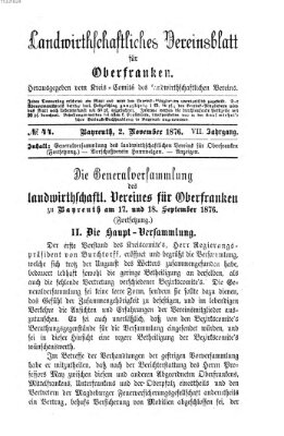 Landwirthschaftliches Vereinsblatt für Oberfranken Donnerstag 2. November 1876