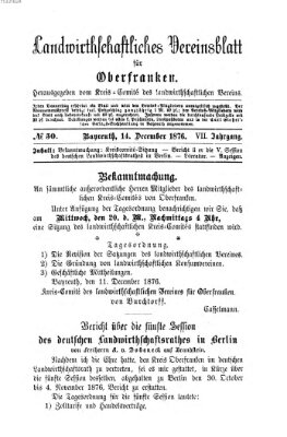 Landwirthschaftliches Vereinsblatt für Oberfranken Donnerstag 14. Dezember 1876