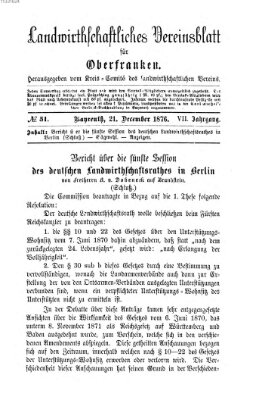 Landwirthschaftliches Vereinsblatt für Oberfranken Donnerstag 21. Dezember 1876