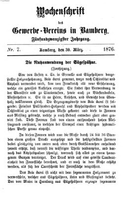 Wochenschrift des Gewerbe-Vereins Bamberg Donnerstag 30. März 1876