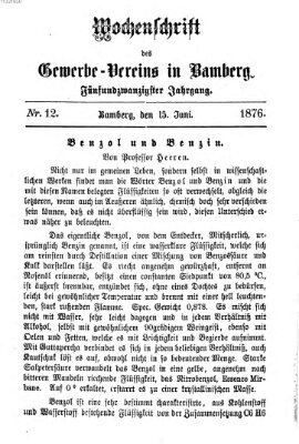 Wochenschrift des Gewerbe-Vereins Bamberg Donnerstag 15. Juni 1876