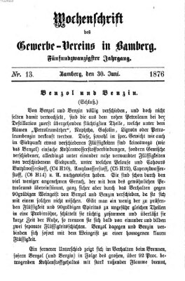 Wochenschrift des Gewerbe-Vereins Bamberg Freitag 30. Juni 1876