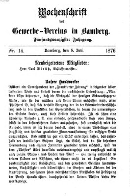 Wochenschrift des Gewerbe-Vereins Bamberg Samstag 8. Juli 1876