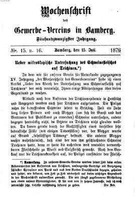 Wochenschrift des Gewerbe-Vereins Bamberg Samstag 15. Juli 1876