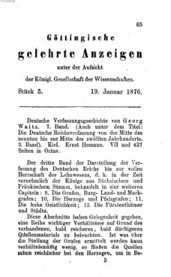 Göttingische gelehrte Anzeigen (Göttingische Zeitungen von gelehrten Sachen) Mittwoch 19. Januar 1876