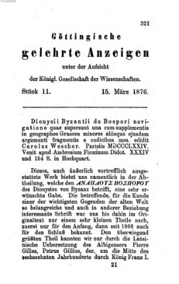 Göttingische gelehrte Anzeigen (Göttingische Zeitungen von gelehrten Sachen) Mittwoch 15. März 1876