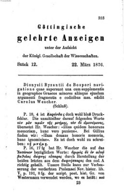 Göttingische gelehrte Anzeigen (Göttingische Zeitungen von gelehrten Sachen) Mittwoch 22. März 1876