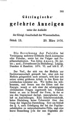 Göttingische gelehrte Anzeigen (Göttingische Zeitungen von gelehrten Sachen) Mittwoch 29. März 1876