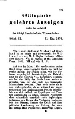 Göttingische gelehrte Anzeigen (Göttingische Zeitungen von gelehrten Sachen) Mittwoch 31. Mai 1876