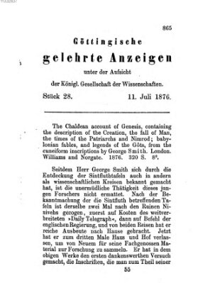 Göttingische gelehrte Anzeigen (Göttingische Zeitungen von gelehrten Sachen) Dienstag 11. Juli 1876