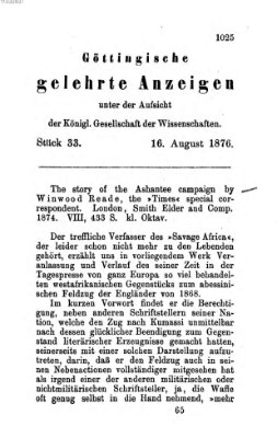 Göttingische gelehrte Anzeigen (Göttingische Zeitungen von gelehrten Sachen) Mittwoch 16. August 1876