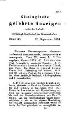 Göttingische gelehrte Anzeigen (Göttingische Zeitungen von gelehrten Sachen) Mittwoch 20. September 1876