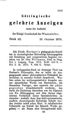 Göttingische gelehrte Anzeigen (Göttingische Zeitungen von gelehrten Sachen) Mittwoch 18. Oktober 1876