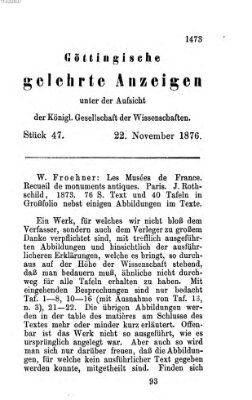 Göttingische gelehrte Anzeigen (Göttingische Zeitungen von gelehrten Sachen) Mittwoch 22. November 1876