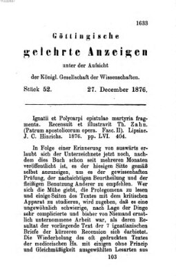 Göttingische gelehrte Anzeigen (Göttingische Zeitungen von gelehrten Sachen) Mittwoch 27. Dezember 1876