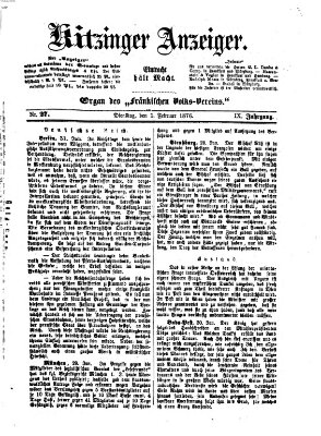 Kitzinger Anzeiger Dienstag 1. Februar 1876