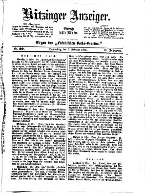 Kitzinger Anzeiger Donnerstag 3. Februar 1876