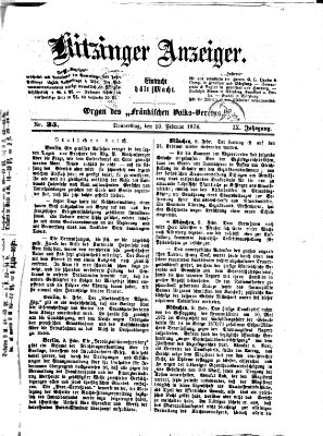 Kitzinger Anzeiger Donnerstag 10. Februar 1876