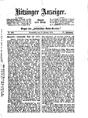 Kitzinger Anzeiger Donnerstag 17. Februar 1876