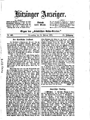 Kitzinger Anzeiger Donnerstag 24. Februar 1876