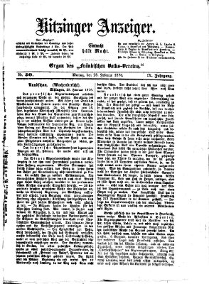 Kitzinger Anzeiger Montag 28. Februar 1876